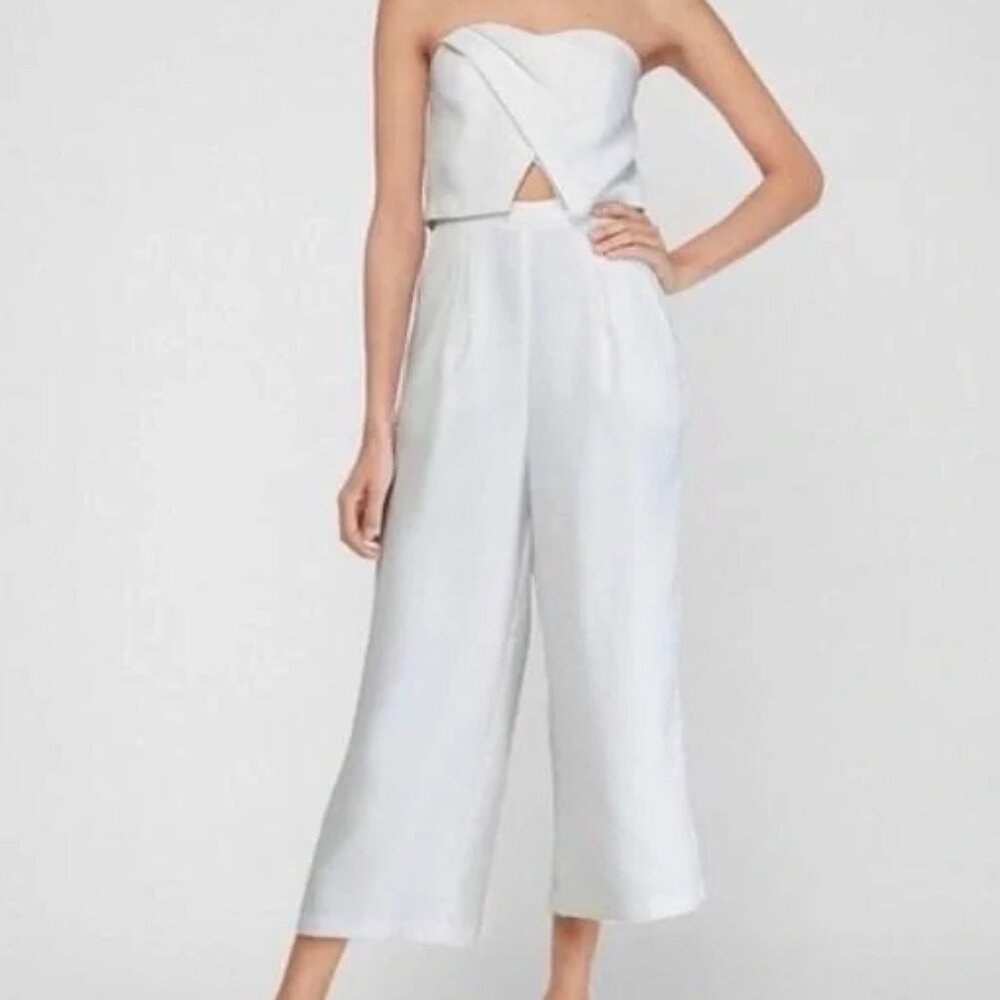 NWT Expess Strapless Wide Leg Crop Jumpsuit White Size 4